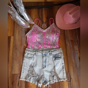 Women's hot pink fringe swimsuit